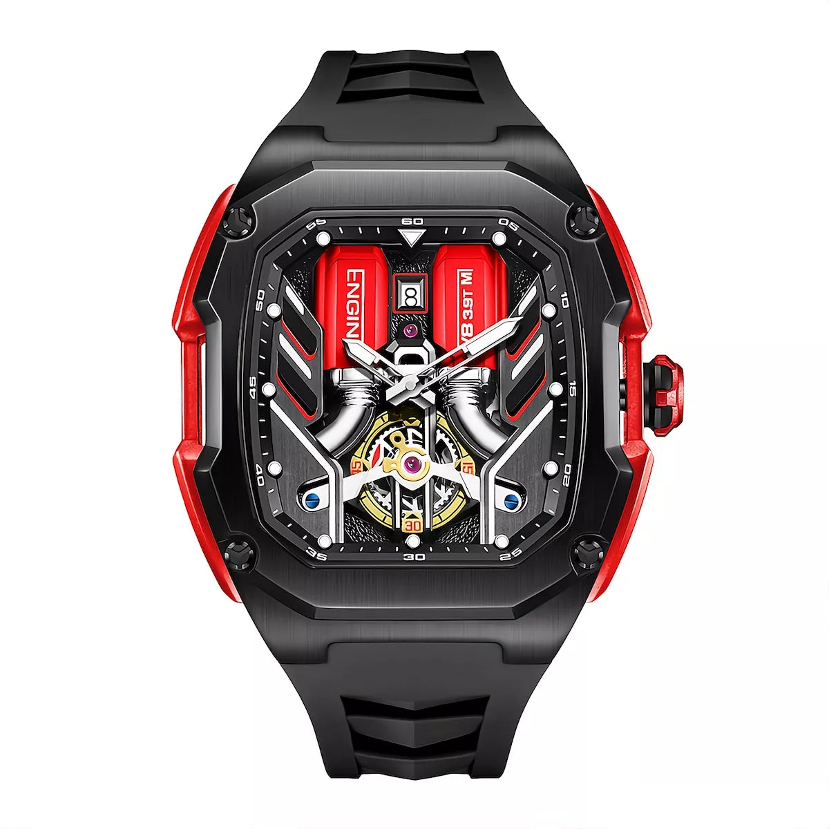 【未使用】ブレイブフェンサー武蔵伝 腕時計 v8-portofino-engine-watch-red.