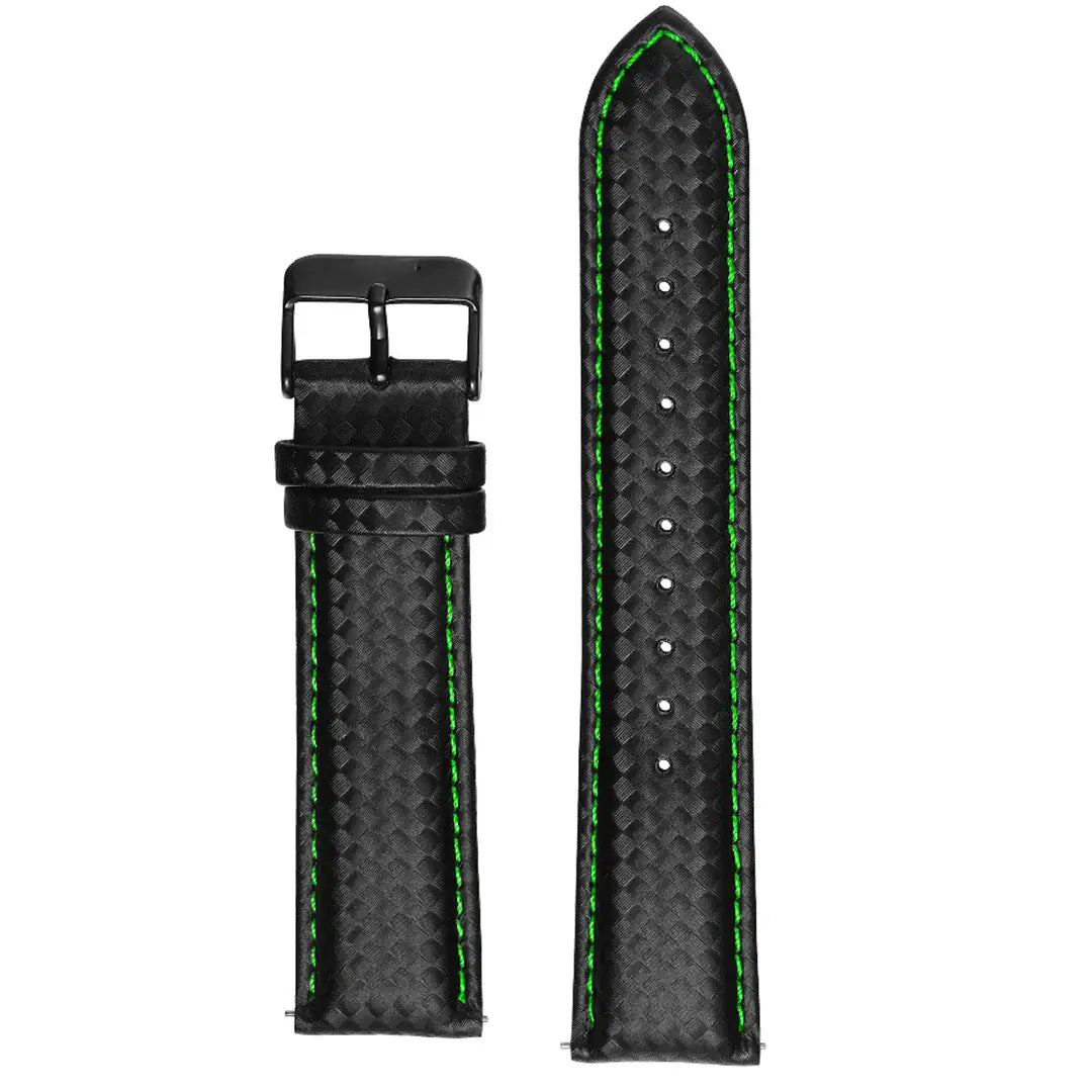 Bracelet en cuir noir et vert (réglable)